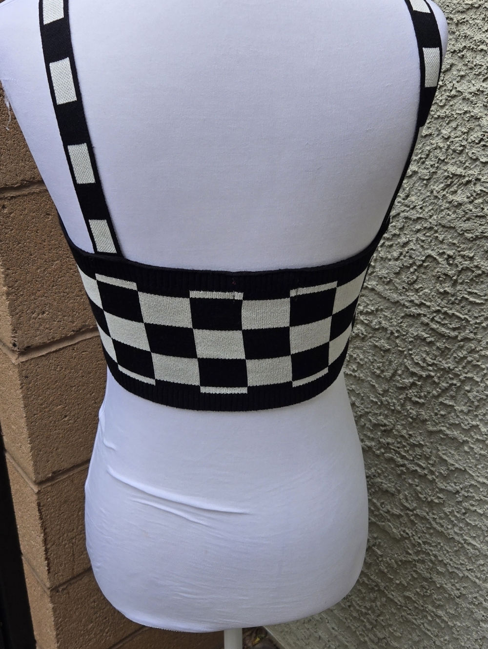 Edikted Black and White Checkerboard Knit Crop Top - Picture 5 of 8
